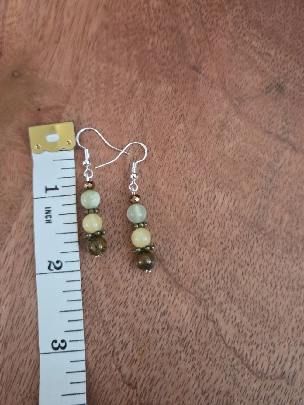 Bohemian Green Yellow Brown Beaded Drop Earrings Fairy Whimsical Handmade Gift